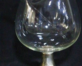 131x - Vtg Alvin Brandy Snifter Decanter Glass/Sterling w/ Swizzle Stick - based is sterling cement filled reinforced, S 280 C - 7" tall

