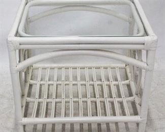 143 - Wicker & glass side table - 21 x 22.5 x 24
