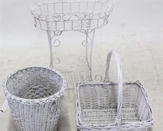 146 - Wicker baskets & metal planter
