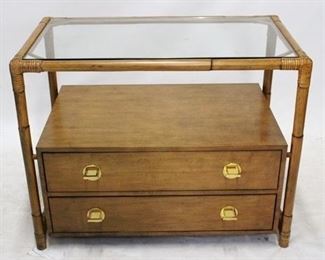 172 - Modern History bamboo motif 2 drawer chest glass top 30 x 38 x 21.5
