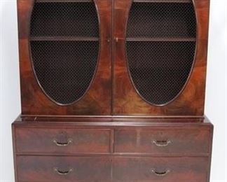 173 - 19th Century splay leg double door linen press wire inset doors 82.5 x 54 x 19
