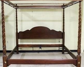 176 - King size heavily carved canopy bed 87 x 82 x 87
