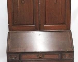 180 - Nautilus shell inlaid bookcase top secretary blind top doors 82 x 41 x 20
