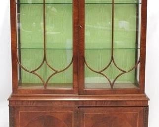 184 - English burled & inlaid 4 door bookcase 72 x 42 x 15

