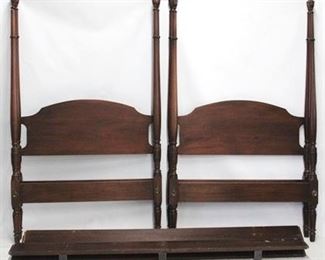 192 - Matched pair twin size tall poster beds with rails
