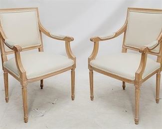 202 - Matched pair upholstered arm chairs some staining to arms 38.25 x 25 x 20
