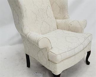 203 - Queen Anne upholstered wingback chair does have staining 42 x 34 x 38
