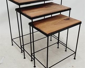 212 - Iron & wood nesting set of 3 tables largest 24 x 21 x 14
