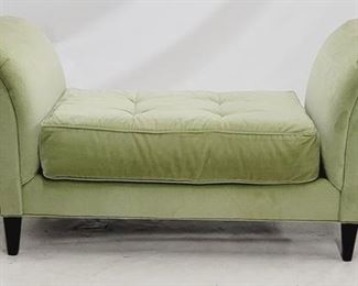 219 - Green upholstered rolled arm bed bench tufted cushion 30 x 62 x 22
