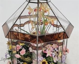 251 - Glass terrarium with fake flowers 22 x 16 x 16
