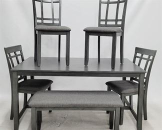 254 - 6 Piece table & chair dining set upholstered seats table 30 x 60 x 36 4 chairs 38 x 17 x 17 bench 19 x 38 x 16
