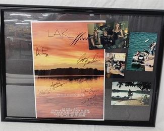 256 - Lake Effects movie collage with autographs poster signed by cast of movie including Jane Seymour & Ben Savage pictures of cast during filming on Smith Mountain Lake
