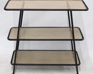 261 - Metal 3 tier shelf, cane style inset 31 x 31.5 x 14.5
