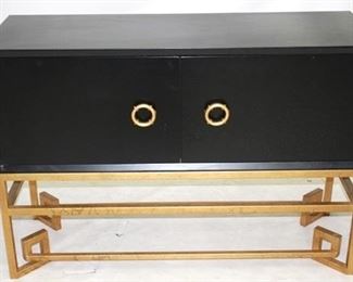 274 - Chelsea House black & gold console Roman Key style base 31.5 x 46 x 16
