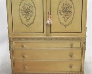278 - Vintage painted and carved chest 54 x 38 x 24 fitted drawer interior
