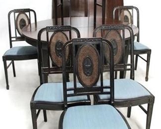 298 - Vintage 7 piece dining set table 31 x 54 round with 4 leaves - 98" chairs 38 x 22 x 19
