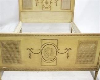 304 - Vintage painted full size bed, cane inset 44.5 x 57.5 x 78
