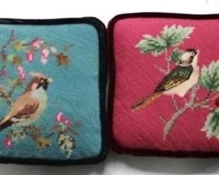 310 - 2 Needlepoint bird pillows - 8 x 8
