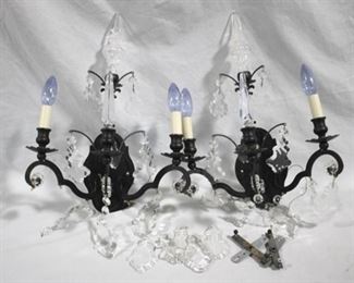 324 - Pair vintage sconces with prisms 18" tall
