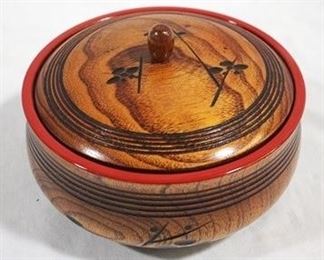 401 - Asian carved wood round lidded 6.5" box
