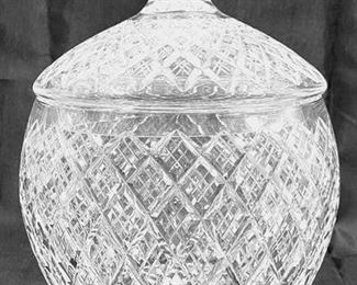 521 - Huge Waterford pineapple cut lidded bowl signed same as the punch bowl in this design, but this one is not notched for a ladle 13 x 9
