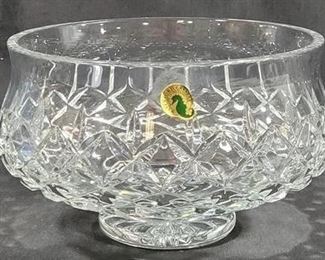 536 - Waterford Footed Bowl w/ seahorse sticker, signed 4.75 x 7.5 round
