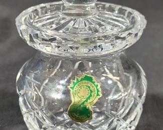 558 - Waterford Small Mustard Jar w/seahorse sticker signed - 4" tall x 2.5 (height includes lid)
