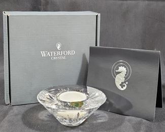 579 - Waterford Nicky Votive, signed & seahorse sticker
