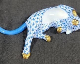 617 - Herend Minnie the Calico Cat 15860 Blue Fishnet 4.5" long
