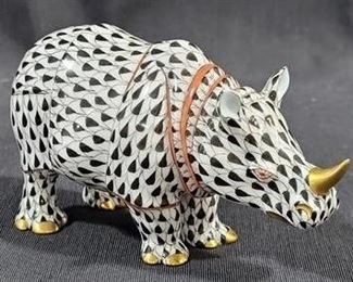 619 - Herend Rhinoceros Figurine Black Fishnet 3 x 5.5
