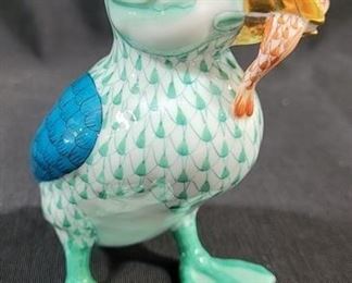 623 - Herend Puffin Green Fishnet Figurine 5" tall
