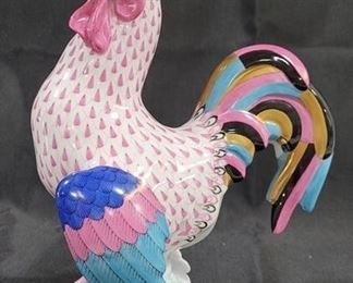 627 - Herend Proud Rooster Raspberry Fishnet Figurine 9.5 x 7
