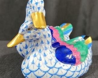 629 - Herend Pair of Ducks Blue Fishnet Figurine 3 x 4
