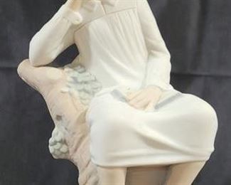 641 - Lladro The Thinker Boy w/ Book on Tree Stump #4876 - 8.5" tall
