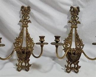 650 - Vintage Pair of Brass Wall Sconces w Bird Heads 17.5 tall x 12 w

