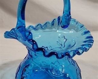 651 - Vintage Blue Glass Basket 8" x 6

