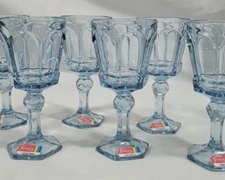 653 - Fostoria Virginia Light Blue Wine Glasses - 6 pcs 6" tall

