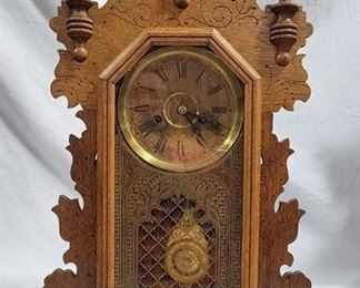 701 - Ingraham Oak Carved Mantle Clock 23 x 15 x 5 - w/ key & Pendulum
