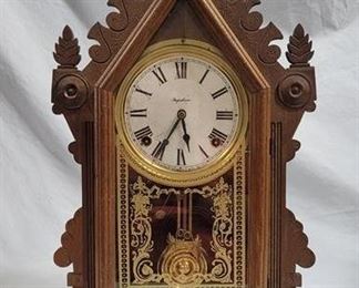 704 - Ingraham Walnut Steeple Clock 22 x 14 x 5 - w/ key & Pendulum
