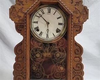 705 - Carved Oak Mantle Clock, made in USA 23 x 15 x 5
