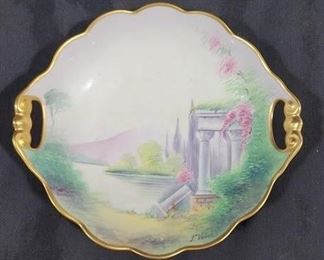 708 - Picard Hand Painted 2-handled China Plate 7.5" round
