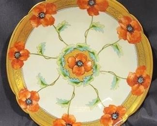720 - Picard Limoges Hand Painted Platter w/ Poppies Artist Signed - 12.75" round
