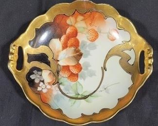 722 - Picard Hand Painted 2 handled Bowl w/ strawberries 7.5 round
