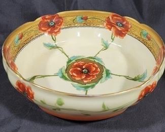 719 - Picard Limoges Hand Painted Bowl w/ Poppies 3 x 10
