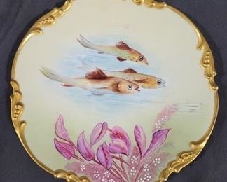 726 - Picard JPL Limoges Hand Painted Fish Plate 9.5 round
