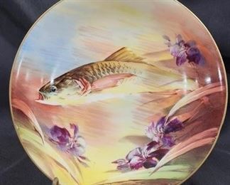 731 - Limoges Hand Painted Fish Plate - artist signed 11" round
