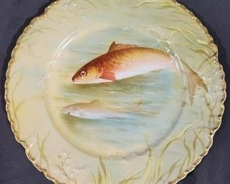 732 - Limoges Hand Painted Fish Plated - 9" round
