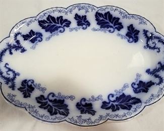 738 - Early Flow Blue Oval Platter - 18 x 13.5 Normandy Johnson Brothers England
