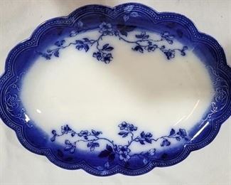 739 - Early Flow Blue Oval Platter - 16.5 x 13 St. Louis Johnson Brothers England
