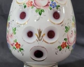 748 - Bohemian Cased Glass Cut to Cranberry Egg Lamps 10 x 5.5
